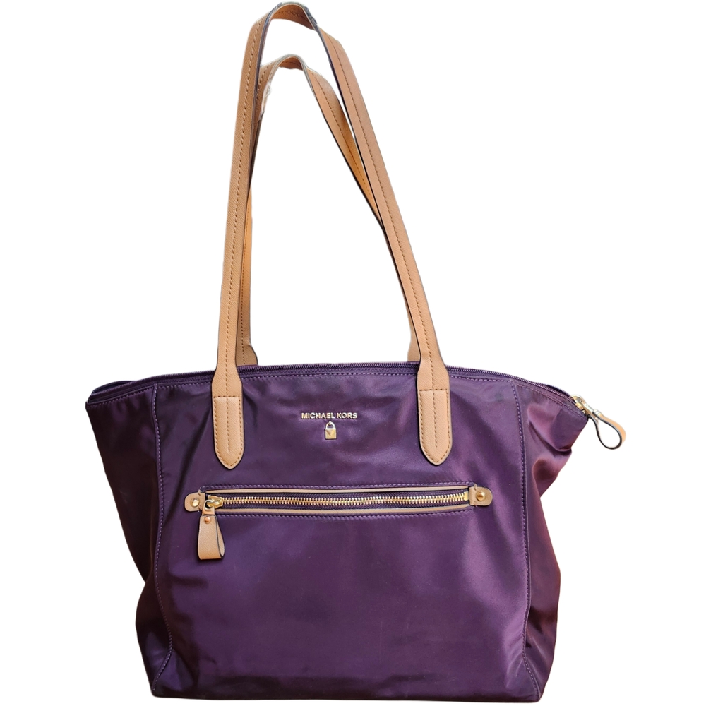 Michael Kors Deep Purple Tote with Tan Straps